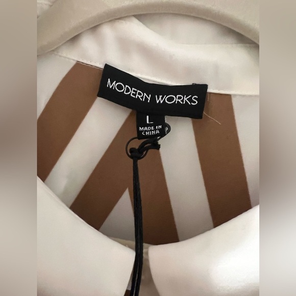 Modern Works Brown and White Print Contemporary Button Down - Picture 3 of 8